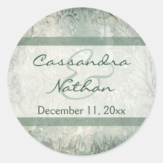 Groen en Ivory Floral Envelope Seal Ronde Sticker (Voorkant)