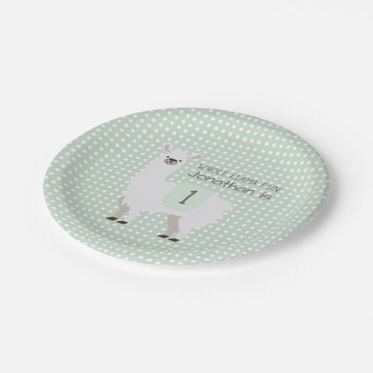 Groen en Ivory Llama Kinderen Birthday Party Papieren Bordje (Gekanteld)