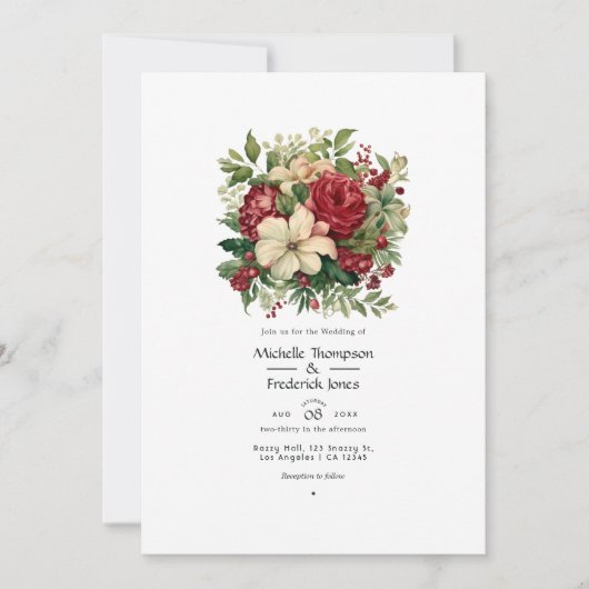 Groen en karmozijnrood met crème Floral Spring Wed Kaart (Voorkant)