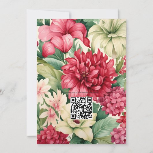 Groen en karmozijnrood met crème Floral Spring Wed Kaart (Achterkant)