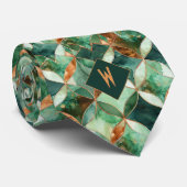 Groen en Koper Geometrisch Monogram Stropdas (Opgerold)