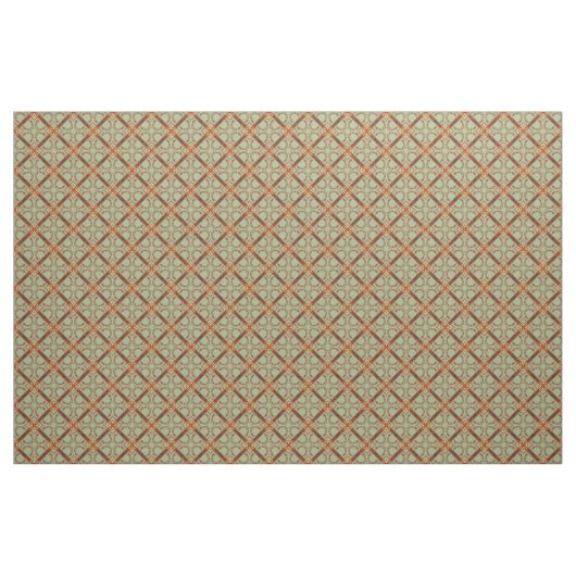 Groen en Koper Oranje Scroll Grid Pattern Stof (Yard (91,4 cm))