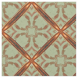 Groen en Koper Oranje Scroll Grid Pattern Stof