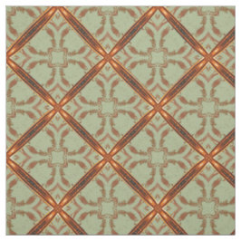 Groen en Koper Oranje Scroll Grid Pattern Stof