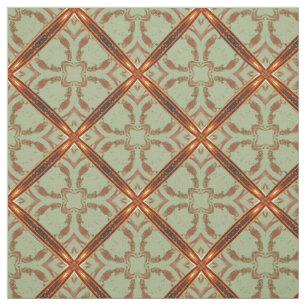 Groen en Koper Oranje Scroll Grid Pattern Stof