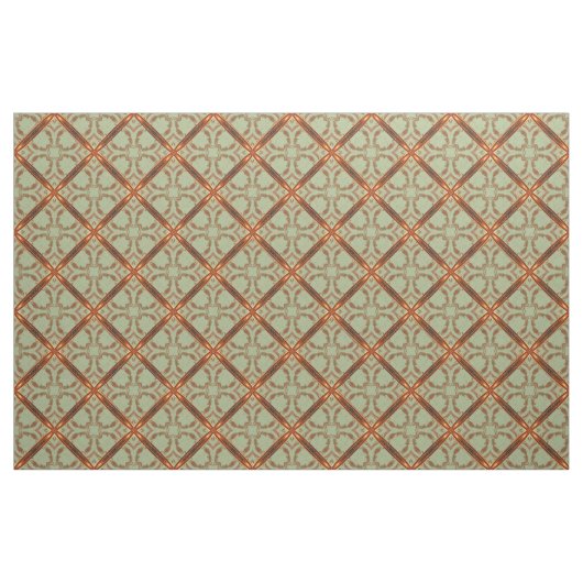 Groen en Koper Oranje Scroll Grid Pattern Stof (Fat Quarter)