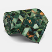 Groen en Koper Waterverf Monogram Stropdas (Opgerold)