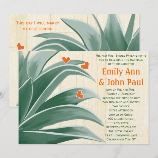 Groen en koraal - fijn huwelijk kaart (Voorkant / Achterkant)