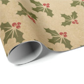 Groen en Kraft Retro Kerstmis Cadeaupapier (Rol Hoek)