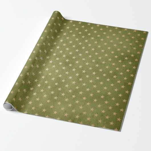 Groen en Kraft Retro Kerstmis Cadeaupapier (Uitgerold)