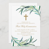 Groen en Kruis Eerste Heilige Communie Uitnodiging (Voorkant / Achterkant)