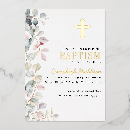 Groen en Kruis Fotodoop Folie Uitnodiging (Voorkant)