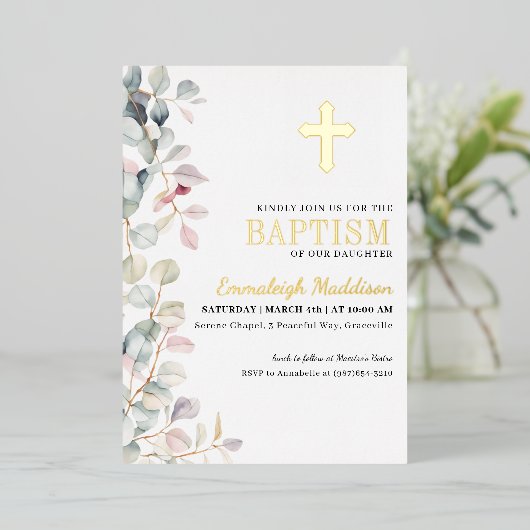 Groen en Kruis Fotodoop Folie Uitnodiging (Staand Voorkant)