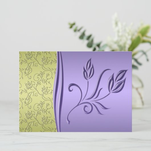 Groen en Lavendel Bloemen Huwelijksuitnodiging Kaart (Staand voorkant)