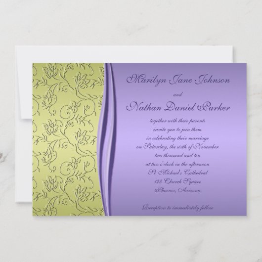 Groen en Lavendel Bloemen Huwelijksuitnodiging Kaart (Achterkant)