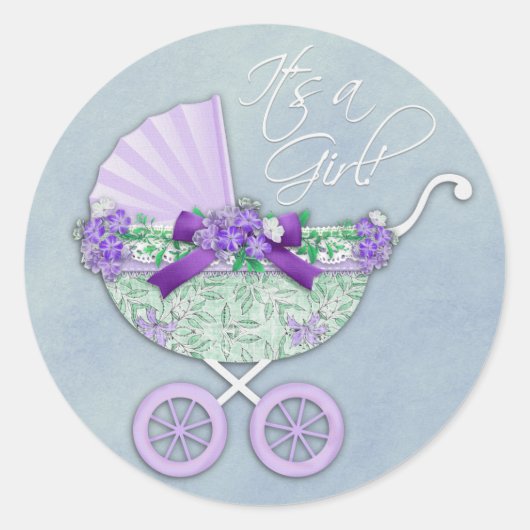 Groen en Lavendel Paarse Baby Carriage Ronde Sticker (Voorkant)
