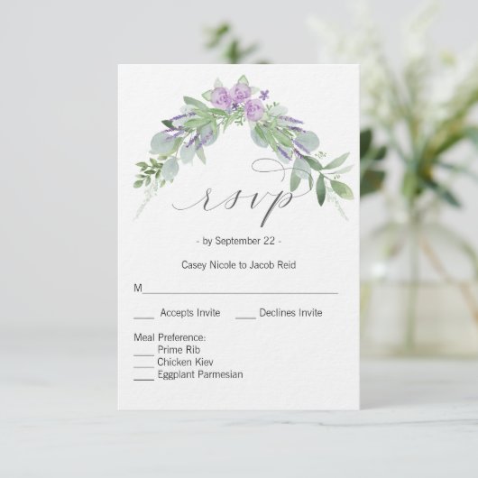 groen en lavendel RSVP-kaart Kaart (Staand voorkant)