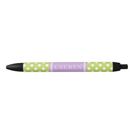 Groen en lavender Polka Dots Pattern Zwarte Inkt Pen (Voorkant)