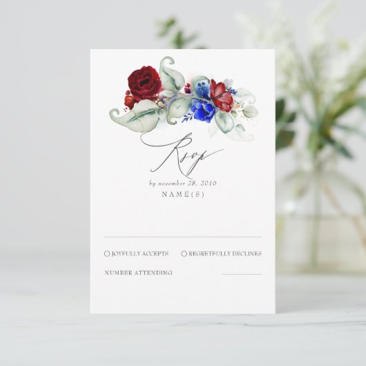 Groen en Levendige Bloemen Boheemse Bruiloft RSVP (Staand voorkant)