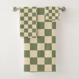 Groen en licht beige dambord bad handdoek