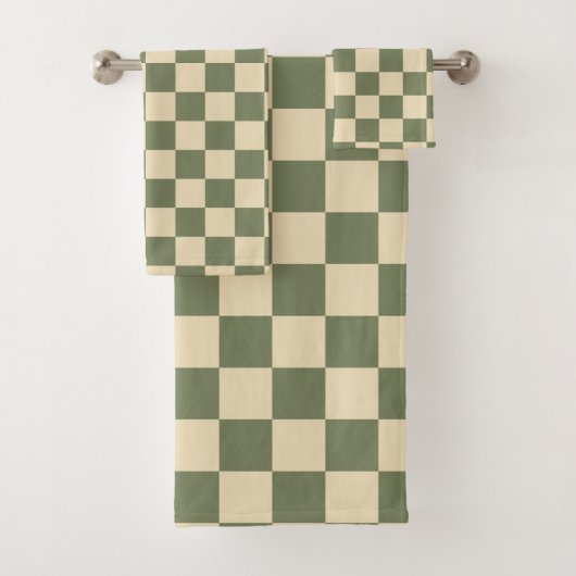 Groen en licht beige dambord bad handdoek (Insitu)