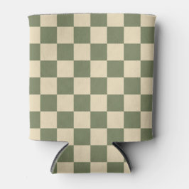 Groen en licht beige dambord blikjeskoeler