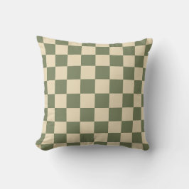 Groen en licht beige dambord kussen