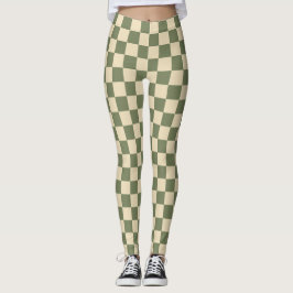Groen en licht beige dambord leggings