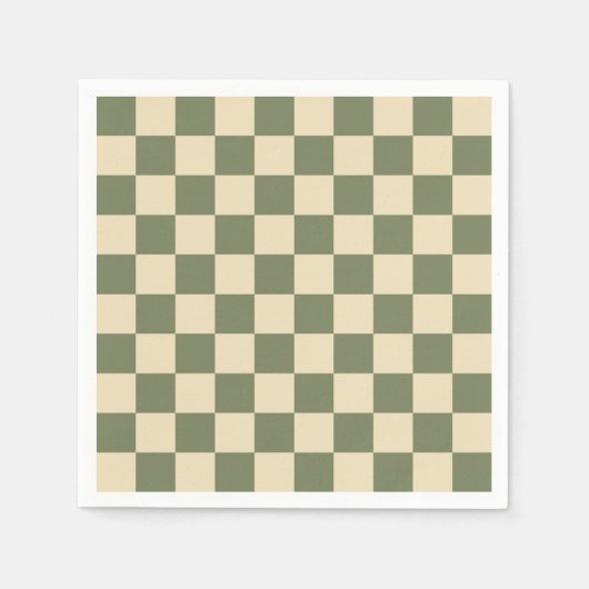 Groen en lichtbeige schaakbordpatroon servet (Voorkant)