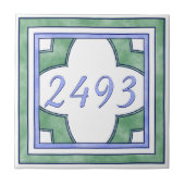 Groen en lichtblauw klein huisnummer tegeltje (Voorkant)