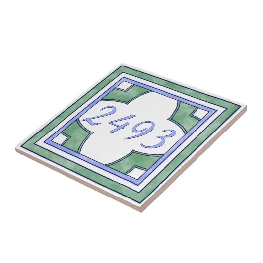 Groen en lichtblauw klein huisnummer tegeltje (Zijkant)