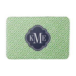Groen en Marine Grieks Sleutel Monogram Badmat
