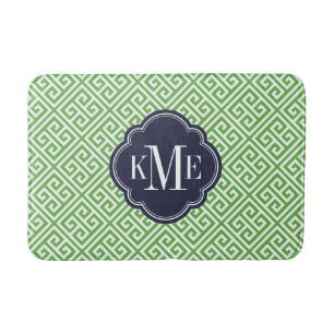Groen en Marine Grieks Sleutel Monogram Badmat