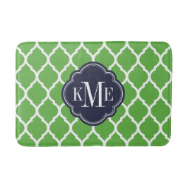 Groen en Marine Marokkaans Quatrefoil Monogram Badmat
