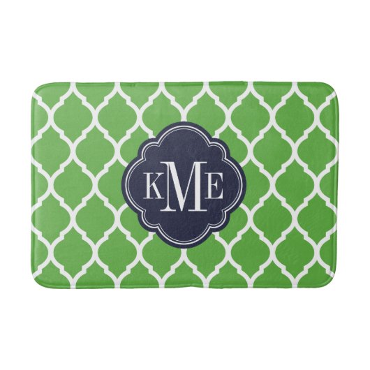 Groen en Marine Marokkaans Quatrefoil Monogram Badmat (Voorkant)