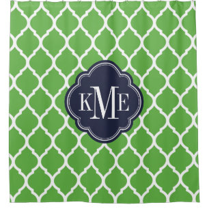 Groen en Marine Marokkaans Quatrefoil Monogram Douchegordijn