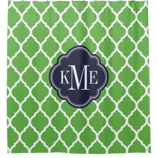 Groen en Marine Marokkaans Quatrefoil Monogram Douchegordijn (Voorkant)