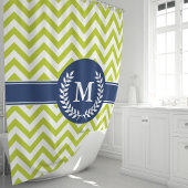 Groen en marineblauw Chevron-monogram Douchegordijn