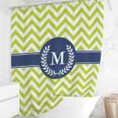 Groen en marineblauw Chevron-monogram Douchegordijn