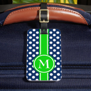 Groen en marineblauw gestippeld monogram bagagelabel