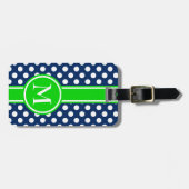 Groen en marineblauw gestippeld monogram bagagelabel (Voorkant horizontaal)