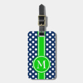 Groen en marineblauw gestippeld monogram bagagelabel (Voorkant verticaal)