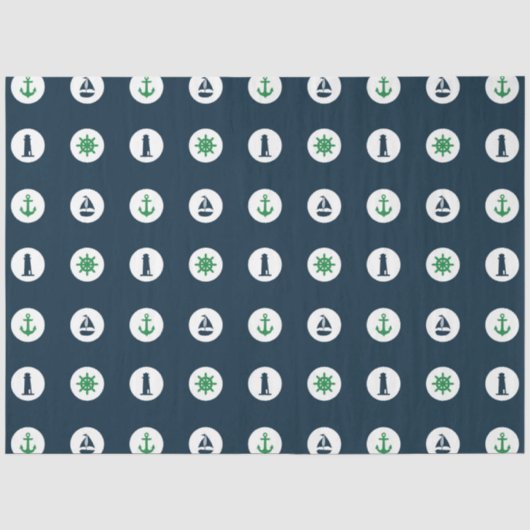 Groen en Marineblauw Scheepvaart Serie Design 15 Tissuepapier (Voorkant)