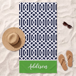 Groen en marineblauw Trellis-monogram Strandlaken