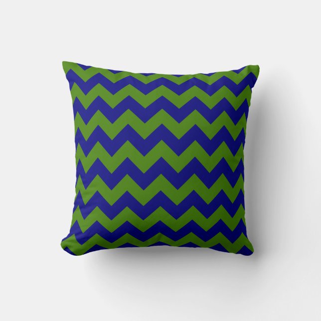 Groen en marineblauw zigzagpatroon kussen (Voorkant)