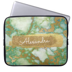 Groen en marmer met goudfolie en glitter laptop sleeve