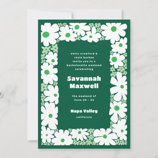 Groen en Mint Groovy Blooms Boho Bachelorette Kaart (Voorkant)