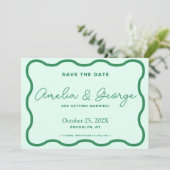 Groen en Mint Wavy Retro Save The Date (Staand voorkant)