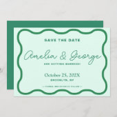 Groen en Mint Wavy Retro Save The Date (Voorkant / Achterkant)