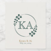 Groen en Monogram Eten en Drinken Label Set Wijn Etiket (Enkel label)